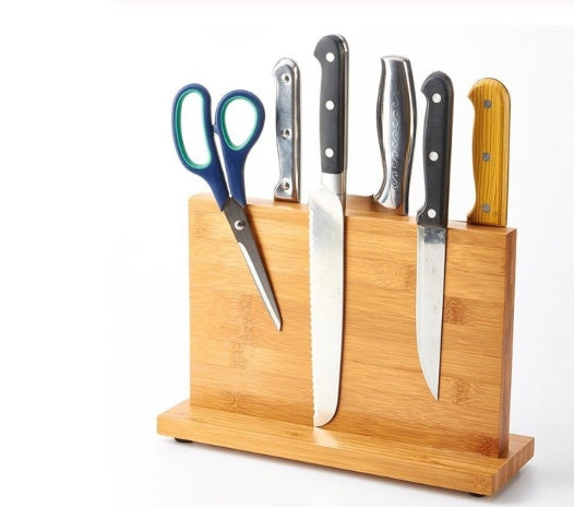 Bamboo Magnetic Knife Holder Rack – Wall-Mounted Kitchen Knife Organizer with Strong Magnetic Strip