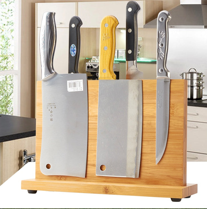 Bamboo Magnetic Knife Holder Rack – Wall-Mounted Kitchen Knife Organizer with Strong Magnetic Strip