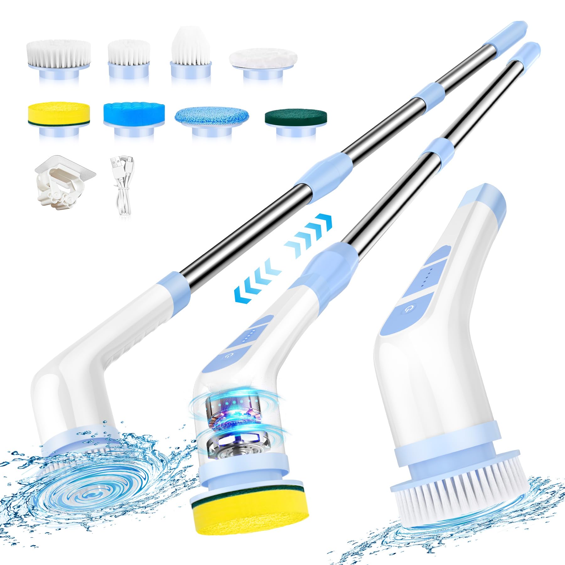 Cordless Electric Spin Scrubber with 8 Brush Heads
