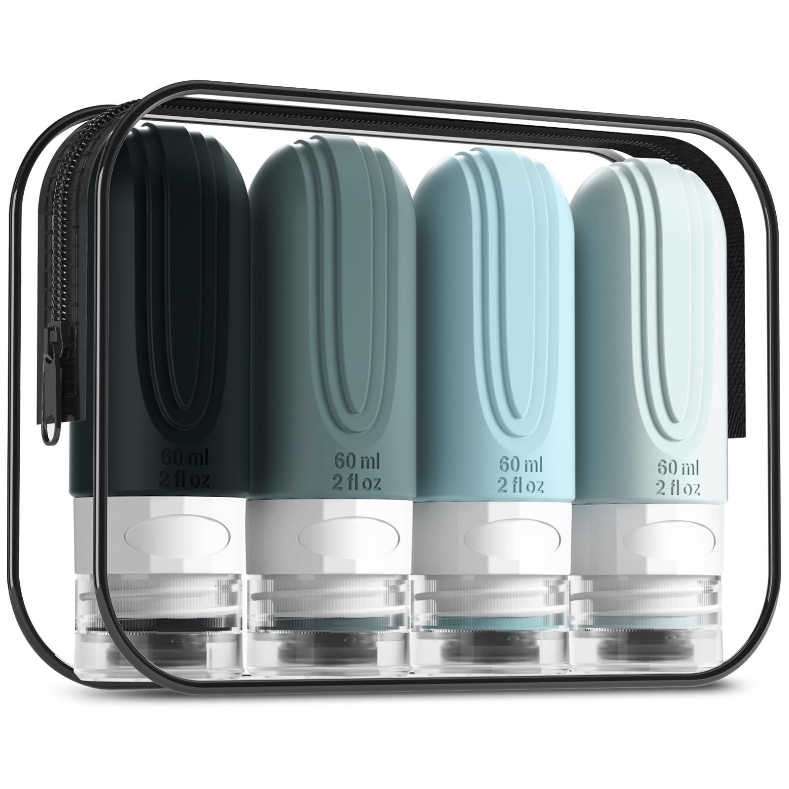 Mrsdry Premium TSA Approved Travel Bottles – 4 Pack 2oz Leak-Proof BPA-Free Refillable Travel Containers with Portable Toiletry Bag for Shampoo, Conditioner, Lotion, Body Wash, Soap & Other Liquids
