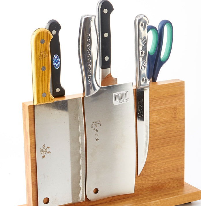 Bamboo Magnetic Knife Holder Rack – Wall-Mounted Kitchen Knife Organizer with Strong Magnetic Strip